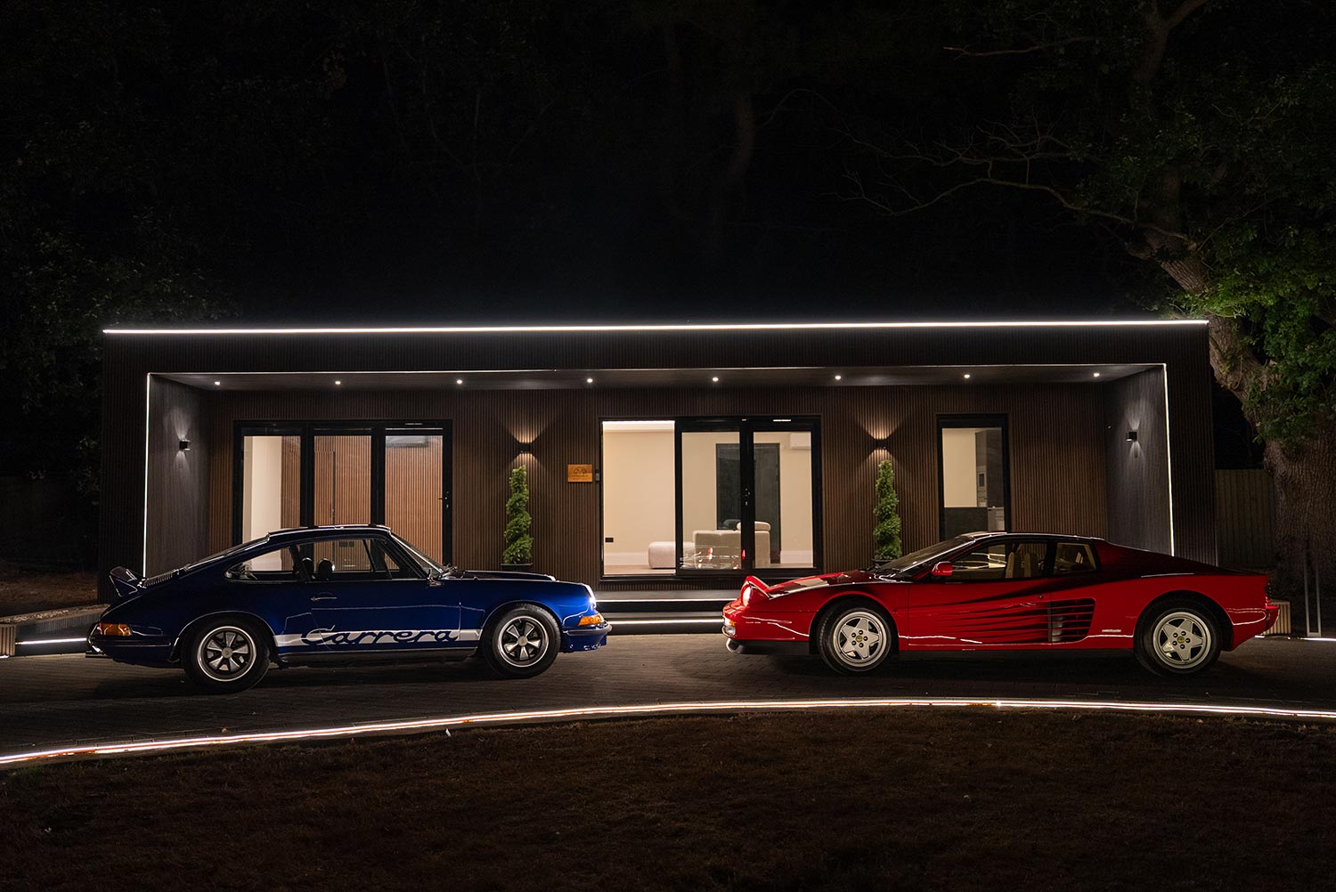 Bespoke Bear Garden Rooms suite build illuminated at night